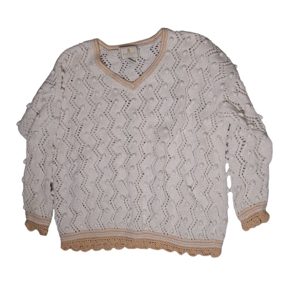 Express Tricot Vintage Hand Knit White Sweater Women's Size M